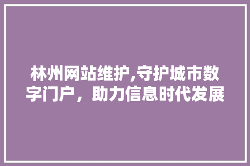 林州网站维护,守护城市数字门户，助力信息时代发展