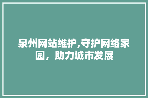 泉州网站维护,守护网络家园，助力城市发展