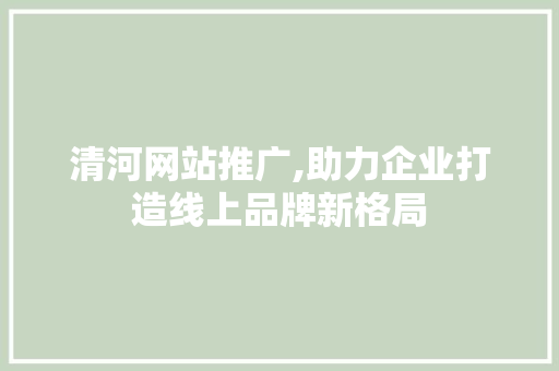 清河网站推广,助力企业打造线上品牌新格局