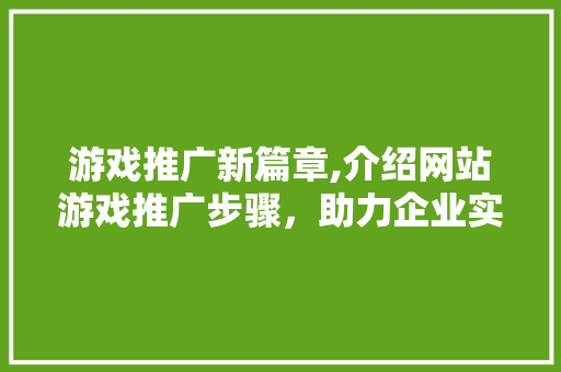 游戏推广新篇章,介绍网站游戏推广步骤，助力企业实现业绩飞跃