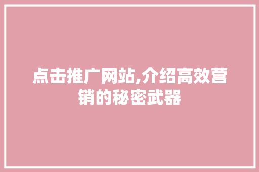 点击推广网站,介绍高效营销的秘密武器