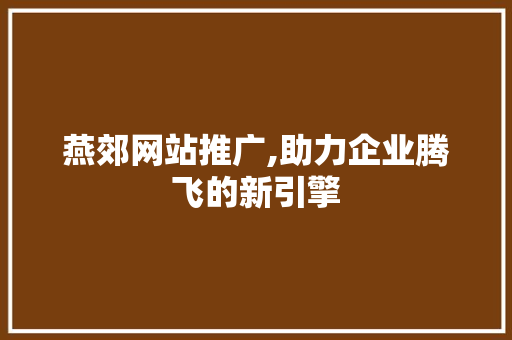 燕郊网站推广,助力企业腾飞的新引擎