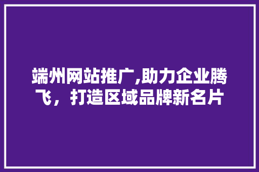端州网站推广,助力企业腾飞，打造区域品牌新名片