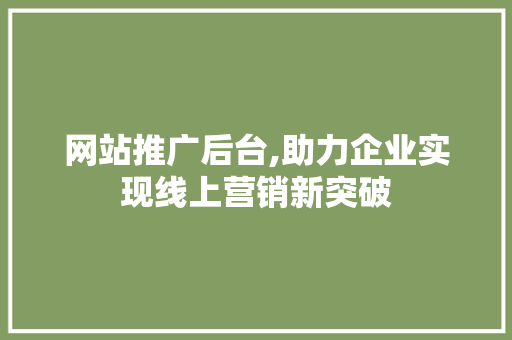 网站推广后台,助力企业实现线上营销新突破