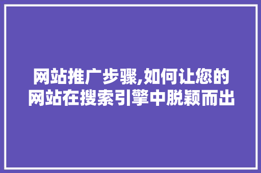 网站推广步骤,如何让您的网站在搜索引擎中脱颖而出