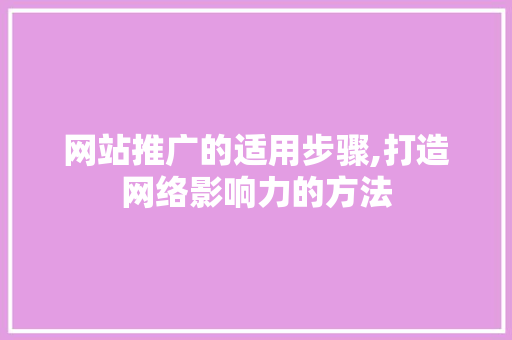 网站推广的适用步骤,打造网络影响力的方法