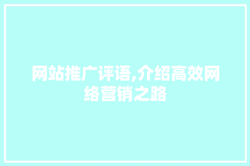 网站推广评语,介绍高效网络营销之路