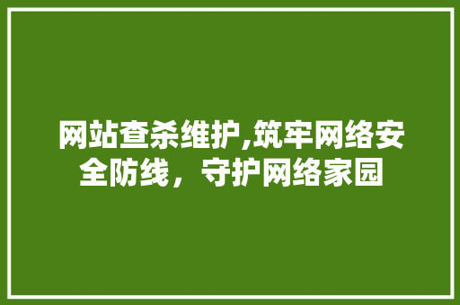 网站查杀维护,筑牢网络安全防线，守护网络家园 服务器/数据库