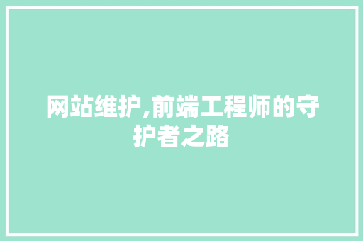 网站维护,前端工程师的守护者之路