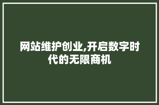 网站维护创业,开启数字时代的无限商机