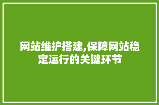 网站维护搭建,保障网站稳定运行的关键环节