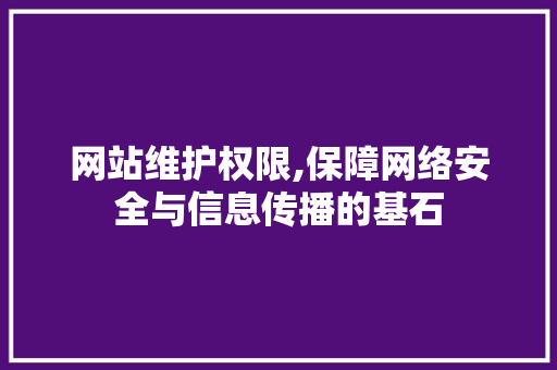 网站维护权限,保障网络安全与信息传播的基石