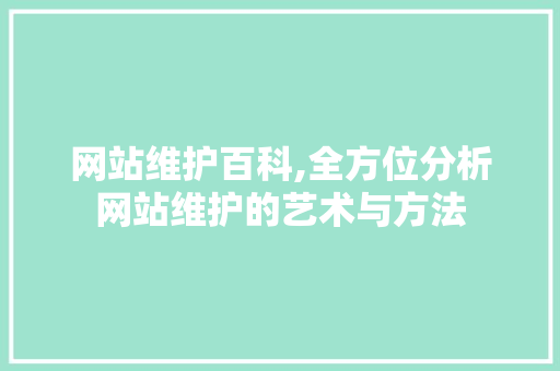 网站维护百科,全方位分析网站维护的艺术与方法
