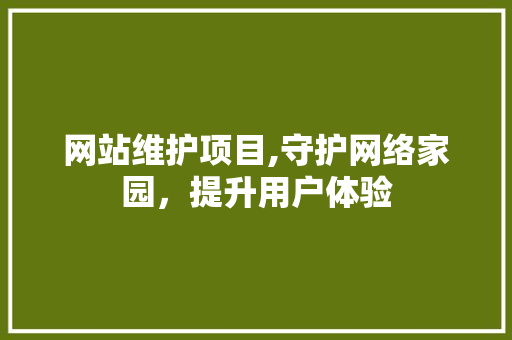 网站维护项目,守护网络家园，提升用户体验