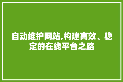 自动维护网站,构建高效、稳定的在线平台之路