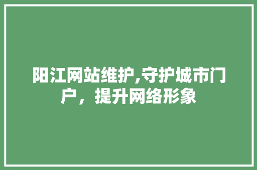 阳江网站维护,守护城市门户，提升网络形象 服务器/数据库
