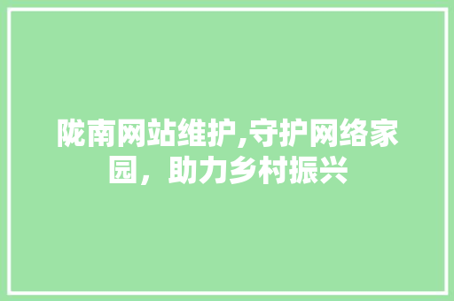 陇南网站维护,守护网络家园，助力乡村振兴 WordPress教程