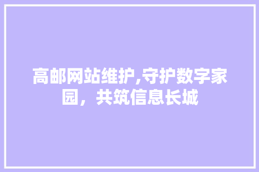 高邮网站维护,守护数字家园，共筑信息长城