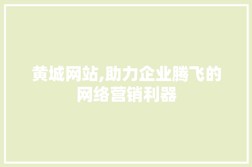黄城网站,助力企业腾飞的网络营销利器
