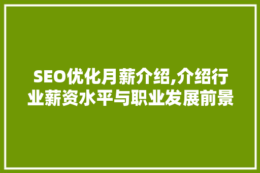 SEO优化月薪介绍,介绍行业薪资水平与职业发展前景