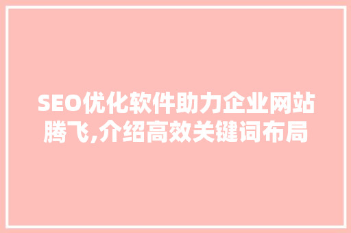 SEO优化软件助力企业网站腾飞,介绍高效关键词布局步骤