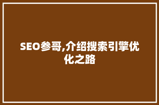 SEO参哥,介绍搜索引擎优化之路