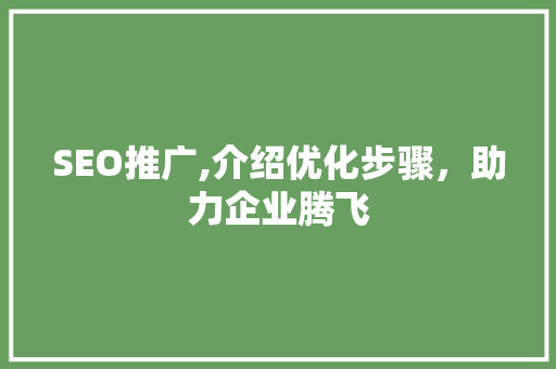 SEO推广,介绍优化步骤，助力企业腾飞