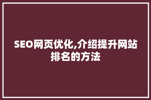 SEO网页优化,介绍提升网站排名的方法