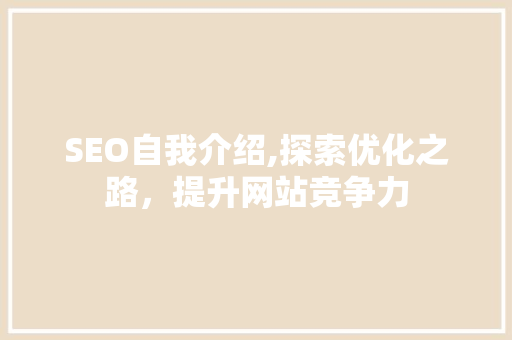 SEO自我介绍,探索优化之路，提升网站竞争力 WordPress教程