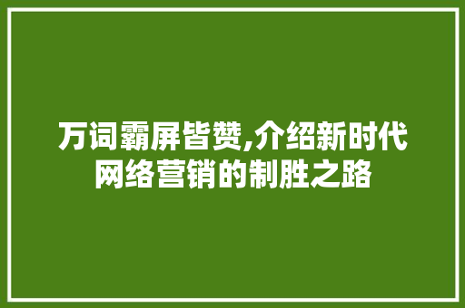 万词霸屏皆赞,介绍新时代网络营销的制胜之路