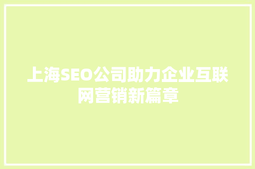 上海SEO公司助力企业互联网营销新篇章