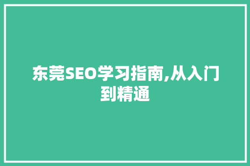 东莞SEO学习指南,从入门到精通