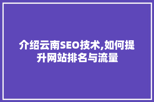 介绍云南SEO技术,如何提升网站排名与流量