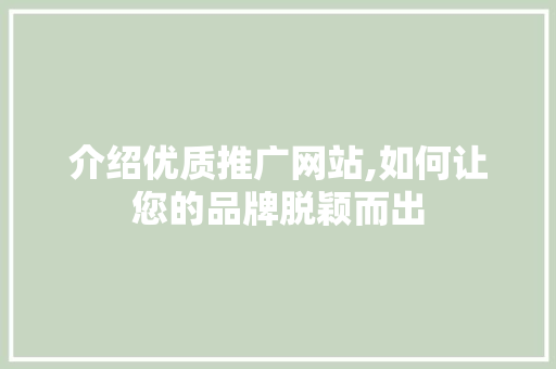 介绍优质推广网站,如何让您的品牌脱颖而出