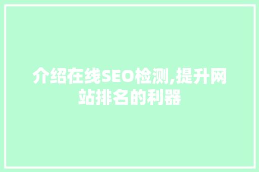 介绍在线SEO检测,提升网站排名的利器
