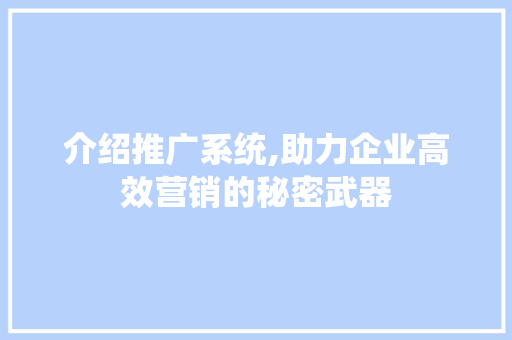 介绍推广系统,助力企业高效营销的秘密武器