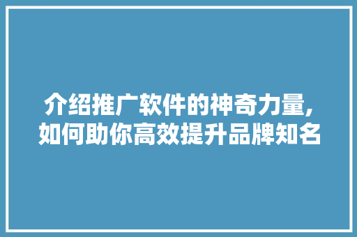 介绍推广软件的神奇力量,如何助你高效提升品牌知名度