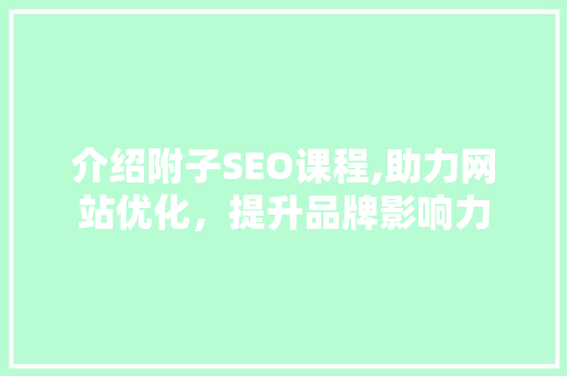 介绍附子SEO课程,助力网站优化，提升品牌影响力