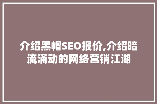 介绍黑帽SEO报价,介绍暗流涌动的网络营销江湖