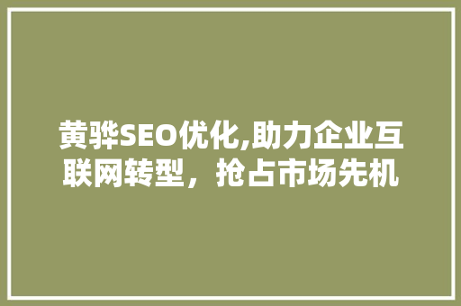 黄骅SEO优化,助力企业互联网转型，抢占市场先机 Web前端