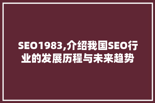 SEO1983,介绍我国SEO行业的发展历程与未来趋势