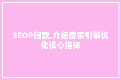 SEOP指数,介绍搜索引擎优化核心指标