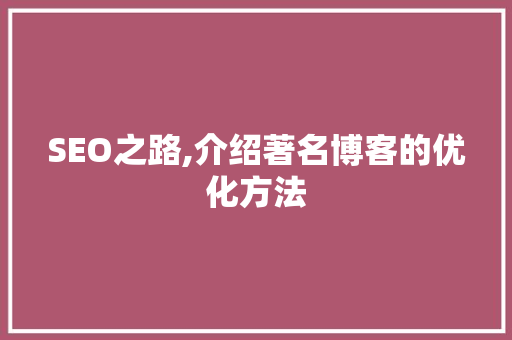 SEO之路,介绍著名博客的优化方法