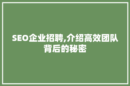 SEO企业招聘,介绍高效团队背后的秘密