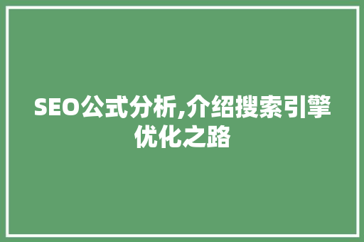 SEO公式分析,介绍搜索引擎优化之路
