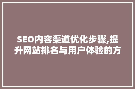 SEO内容渠道优化步骤,提升网站排名与用户体验的方法