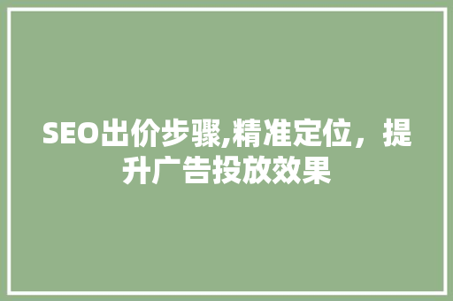 SEO出价步骤,精准定位，提升广告投放效果