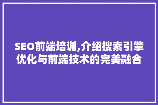 SEO前端培训,介绍搜索引擎优化与前端技术的完美融合