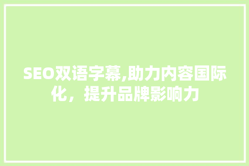 SEO双语字幕,助力内容国际化，提升品牌影响力
