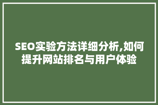 SEO实验方法详细分析,如何提升网站排名与用户体验